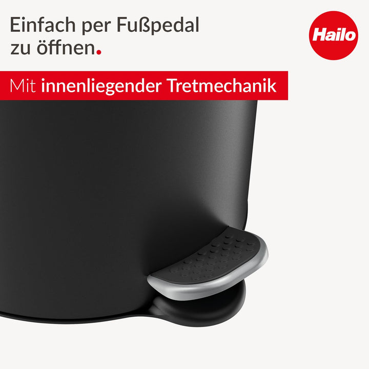 Hailo Selekta by runder Tretmülleimer mit Soft Close Deckel - 5L Fassungsvermögen - herausnehmbarer