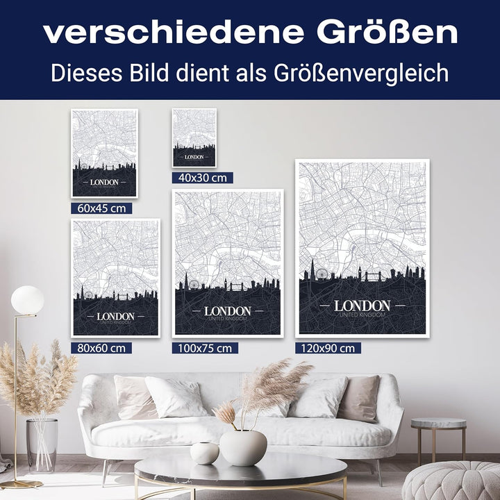 wandmotiv24 Stadt Karte als Leinwandbild, 100x75cm, Hochformat, London, England, Grossbritannien, Sk