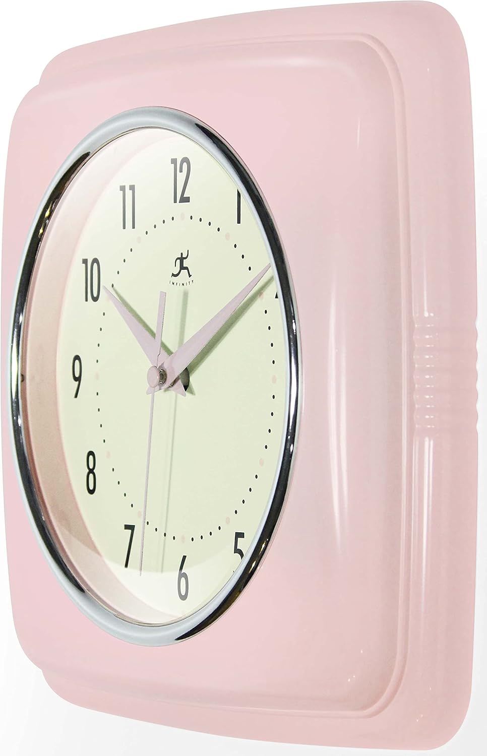 Infinity Instruments Quadratische, stille Retro-Wanduhr, 22,9 cm, Mitte des Jahrhunderts, Moderne Kü