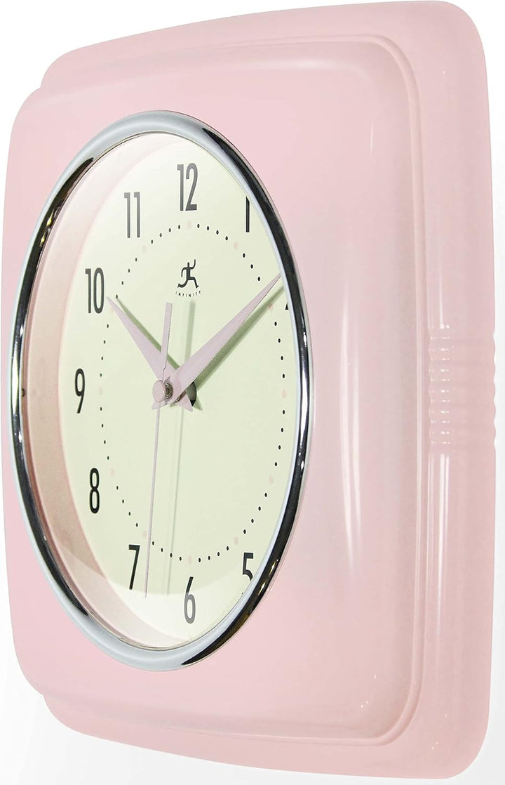 Infinity Instruments Quadratische, stille Retro-Wanduhr, 22,9 cm, Mitte des Jahrhunderts, Moderne Kü