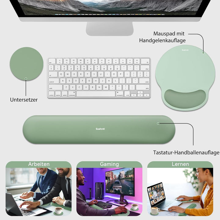 Mauspad & Tastatur Handballenauflage, 3-in-1 Ergonomisches Gel Memory Foam Mauspad mit Handgelenkstü