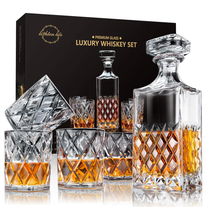 Lighten Life Whisky Karaffe und Gläser Set,Bleifrei Whiskey Karaffe Set,849 ml Kristall-Whisky-Dekan