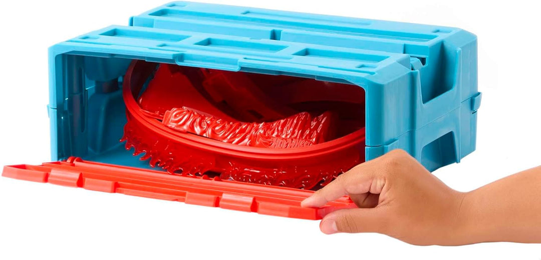 Hot Wheels Trackset, Trackset im Feuer-Design mit einem Hot Wheels Fahrzeug, 16 Track- und Stuntkomp