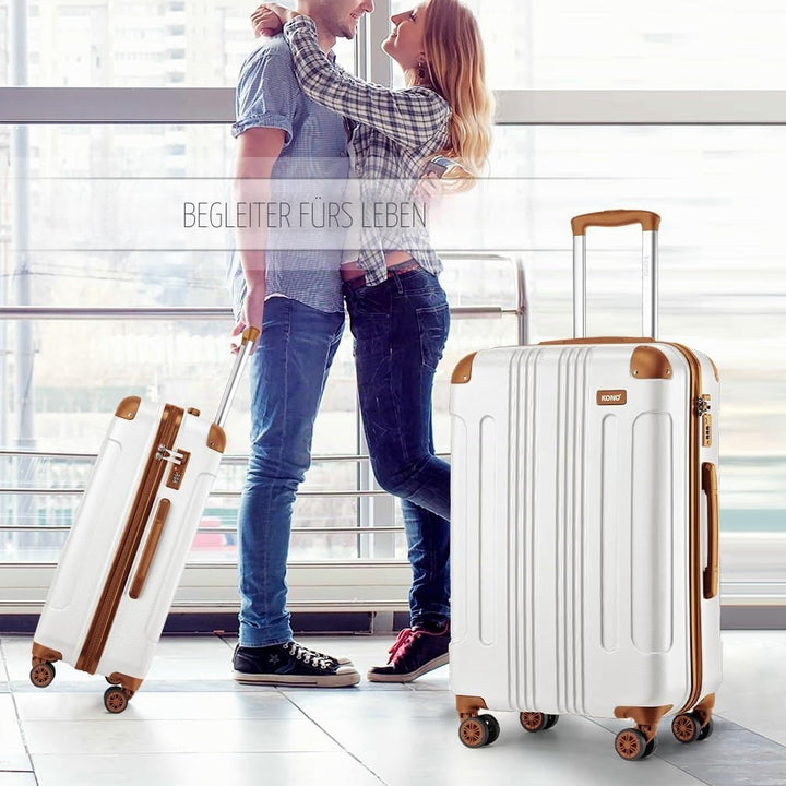 KONO Trolley Handgepäck Koffer 55x35x20cm Rollkoffer Reisekoffer mit 4 Rollen und Schloss (Cremeweis