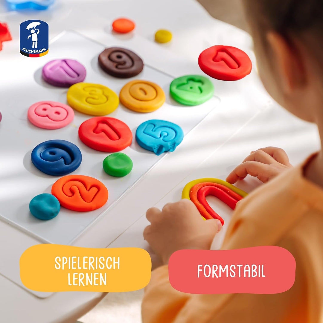 Feuchtmann SCHUL-KNET - Vorschul-Knet-Set 49-teilig, 400g Kinderknete mit Buchstaben, Zahlen und Wer
