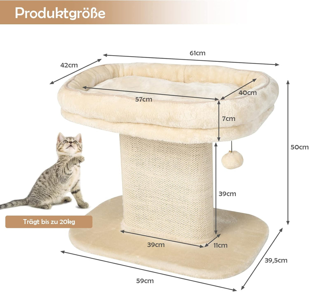 COSTWAY Kratzbaum Klein, 50cm hoch, Katzenbaum mit weicher Plüschsitzfläche & Sisal-Kratzsäule & Bal