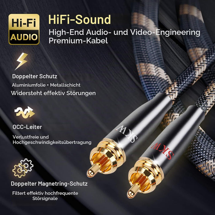 SKW Upgrad Audiophiles Cinch Audio Kabel, 2RCA Stecker zu 2RCA Stecker HiFi System Converter Adapter