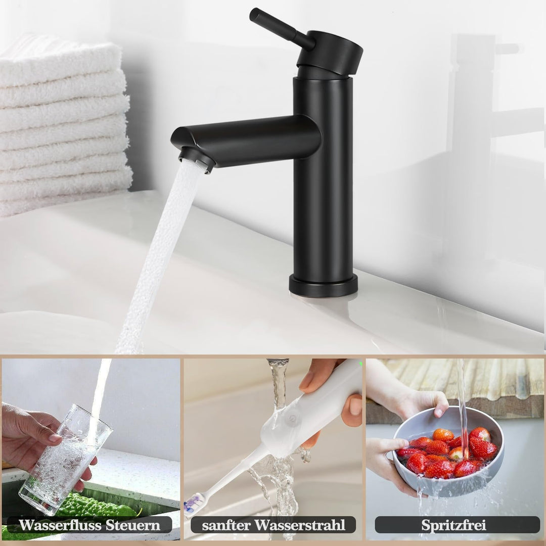 Bad Wasserhahn Schwarz Waschtischarmatur - Modern Edelstahl Waschbeckenarmatur Mischbatterie Waschbe