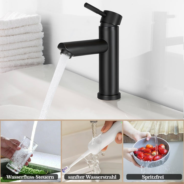Bad Wasserhahn Schwarz Waschtischarmatur - Modern Edelstahl Waschbeckenarmatur Mischbatterie Waschbe