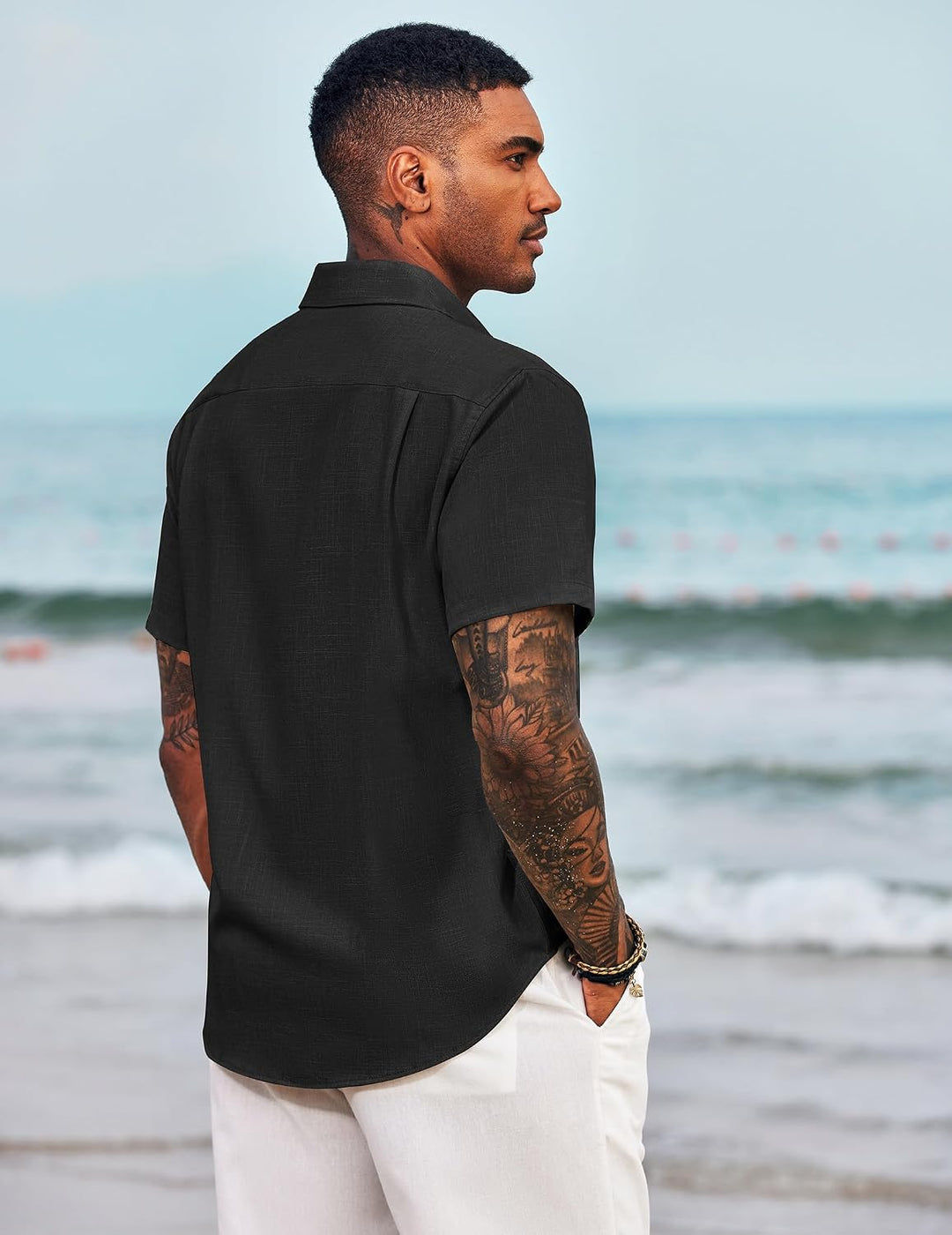 COOFANDY Hemd Herren Kurzarm Leinenhemd Leicht Sommerhemd Freizeithemd Strandhemd Kurzarmhemd L 01-s