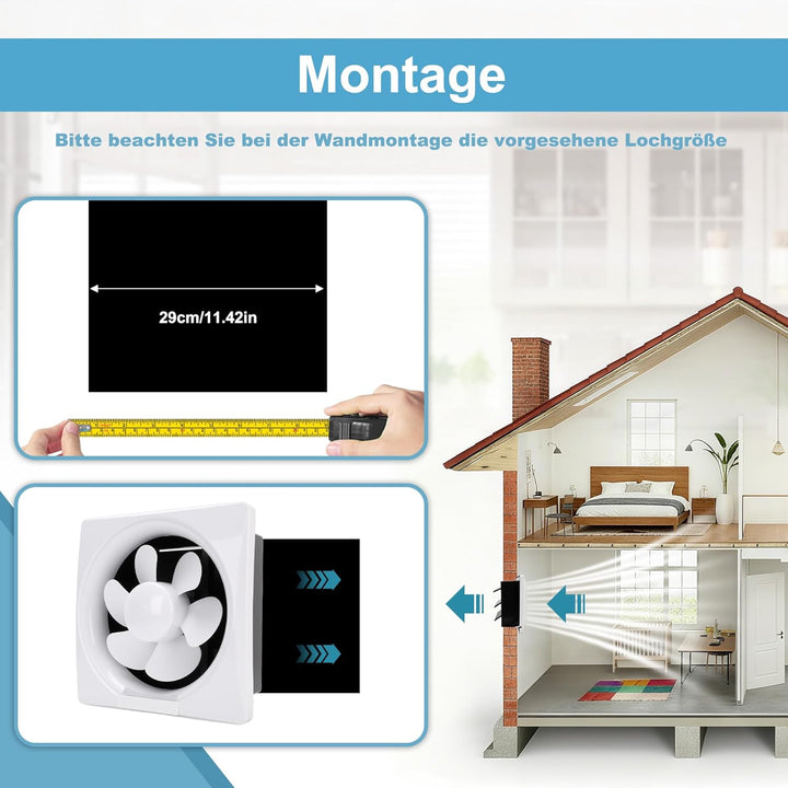 Leistungsstarker Wandventilator, leiser Betrieb, langlebige Konstruktion. Einfache Installation fuer