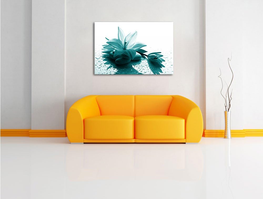 Düstere Lilie mit Zen Steinen Format: 100x70 auf Leinwand, XXL riesige Bilder fertig gerahmt mit Kei