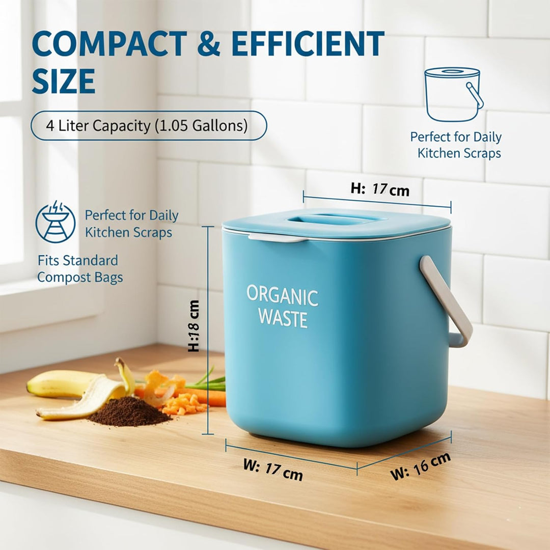 Kleiner Biomülleimer Küche, 4L Biomülleimer Küche mit Aktivkohlefilter & Sieb - Geruchsneutral, Spül
