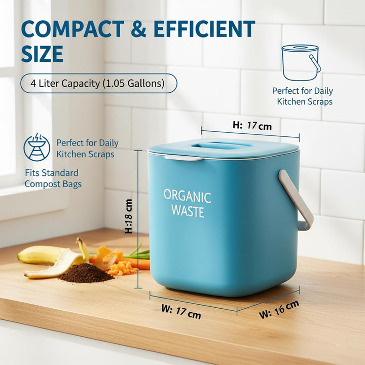 Kleiner Biomülleimer Küche, 4L Biomülleimer Küche mit Aktivkohlefilter & Sieb - Geruchsneutral, Spül