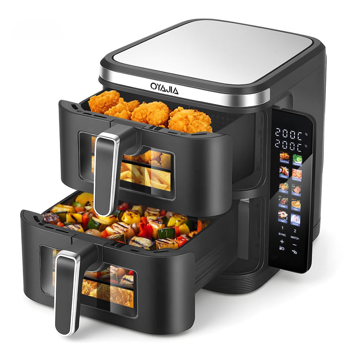 Double Stack Heissluftfritteuse, Vertikale Doppelkammer Heissluftfritteuse, Klappbares Touchdisplay,
