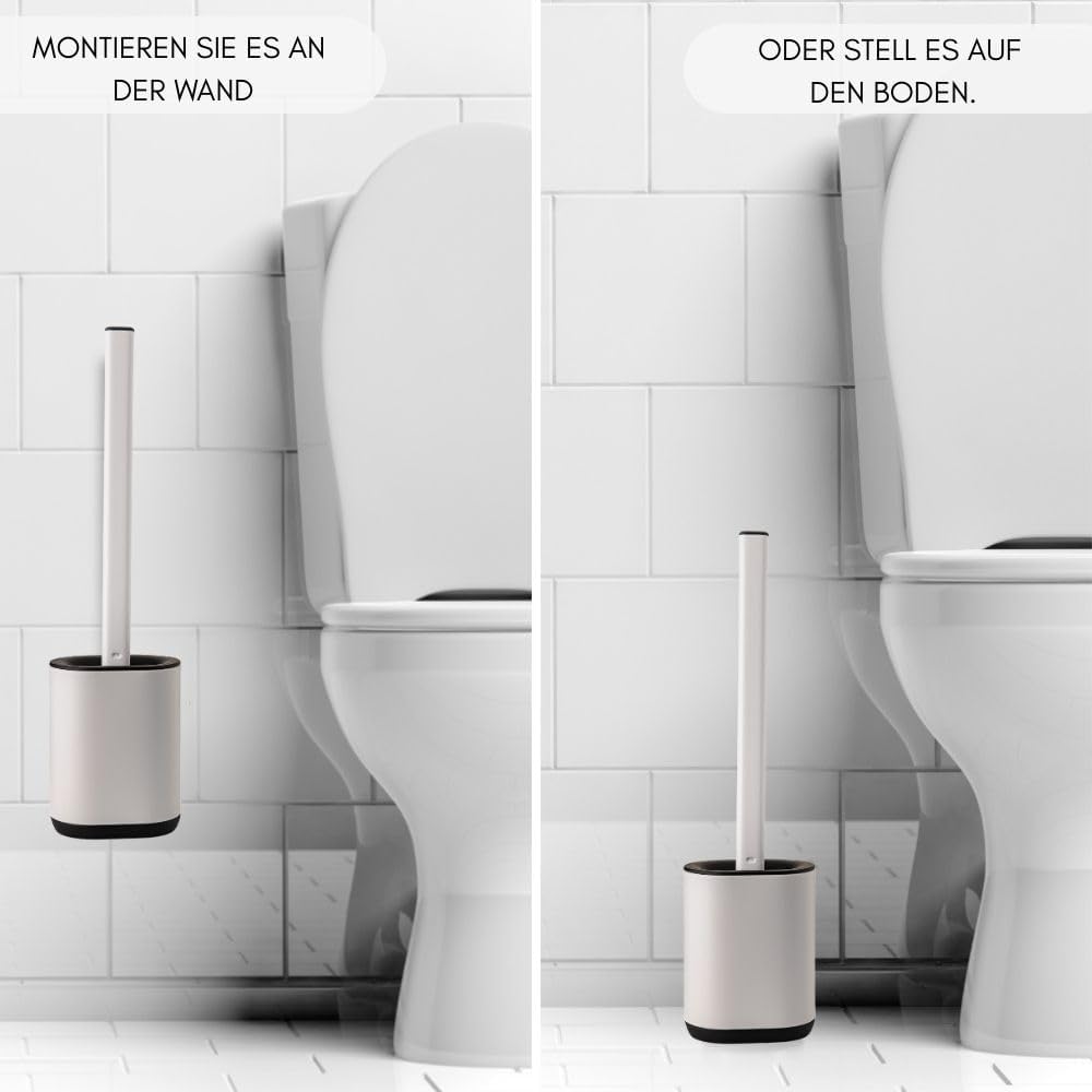 Erreke WC-Bürste Silikon mit Edelstahlhalter, Flexible TPR Toilettenbürste für gründliche Reinigung,