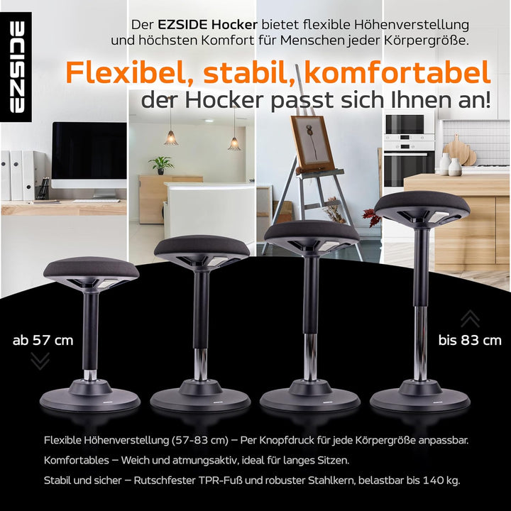 EZSIDE: Höhenverstellbarer Bürohocker, Ergonomischer Arbeitshocker gegen Rückenschmerzen & Verspannu