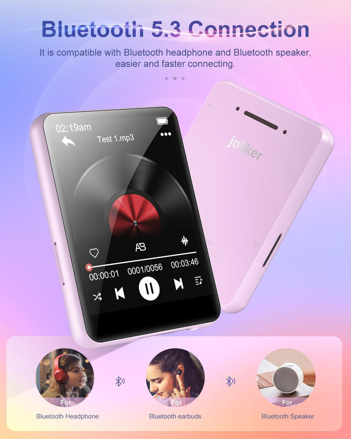 64GB MP3-Player mit Bluetooth 5.0, joliker Tragbarer Digitaler Verlustfreier Musik , 2,4IN Full-Touc