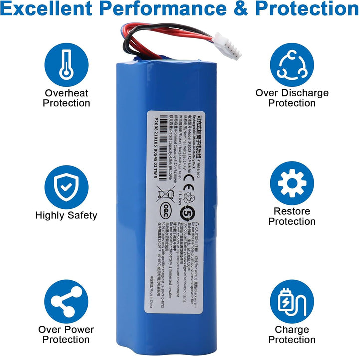 5200mAh S10-LI-144-5200 Ersatzakku, Kompatibel mit Ecovacs Deebot T5 T8 T8+ T9 T9+, Ozmo 950 T10 T9