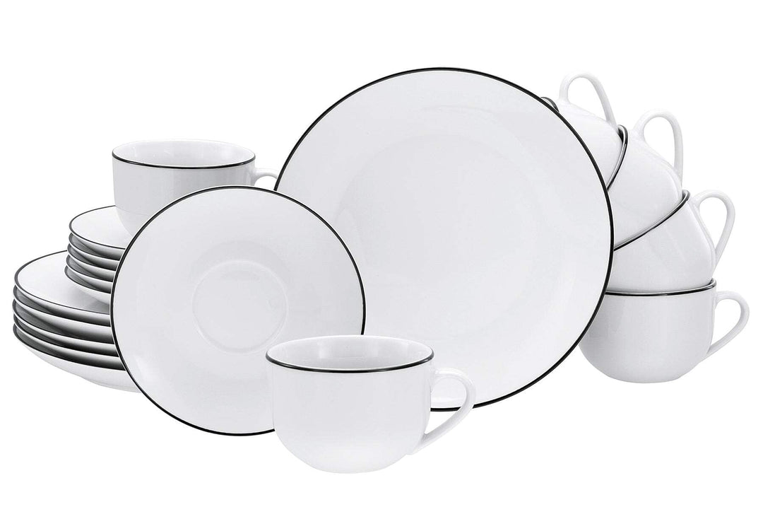 Creatable Kaffeeservice - Porzellan - für 6 Personen - Weiss mit schwarzem Rand