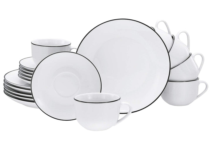 Creatable Kaffeeservice - Porzellan - für 6 Personen - Weiss mit schwarzem Rand
