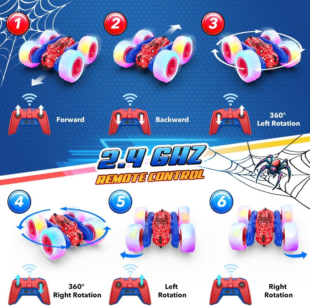 Mieryd Spider Ferngesteuertes Auto ab 3 4 5 6 7 8 9 10 Jahre, Rotation 360 ° Stunt RC Car mit LED, M
