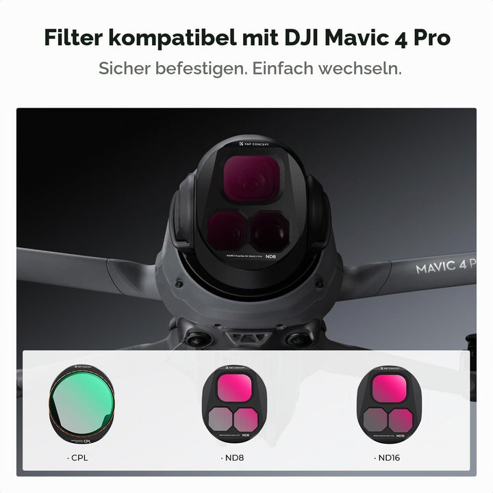 K&amp;F Concept Push-in PL &amp; ND Filter Kit Kompatibel mit DJI Mavic 4 PRO, 3er Pack Fit CPL ND8 ND16, Po