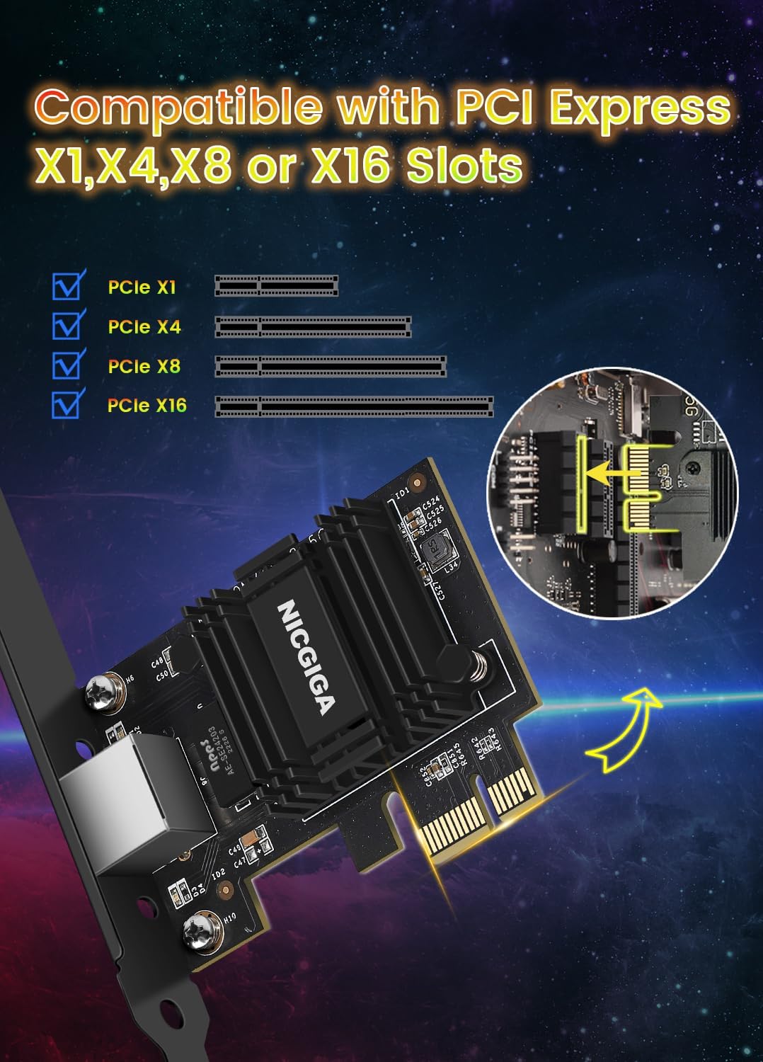 NICGIGA 2.5G Base-T PCIe Netzwerkadapter, Realtek RTL8125B 2.5Gbps/1Gbps/100Mbps PCI Express Gigabit