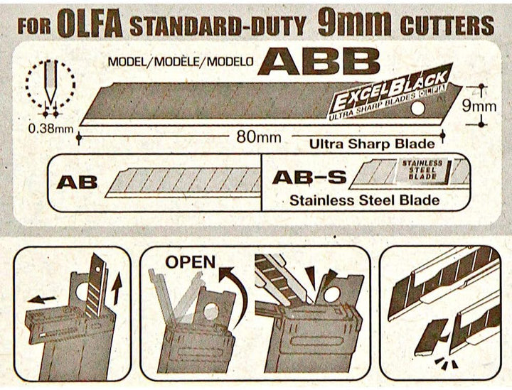 Olfa ARABB-10B Cutter & Universalmesser9mm Klingen ABB-10B ultrascharf Schwarz (Packung mit 4) 9mm K