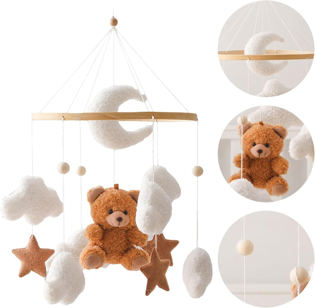 Mobile Baby Windspiele, Babybett Mobile 3D Bär Hase Kaninchen Wolken, Kinderzimmer Hängende Bettgloc