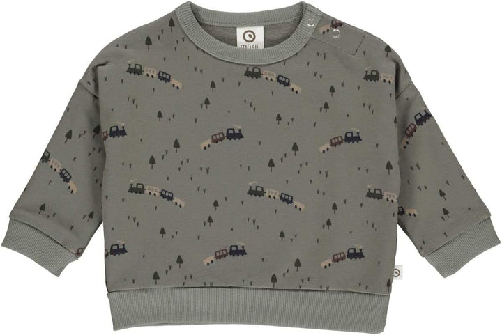 Müsli by Green Cotton Boy's Train Baby Sweatshirt, Basil, 68