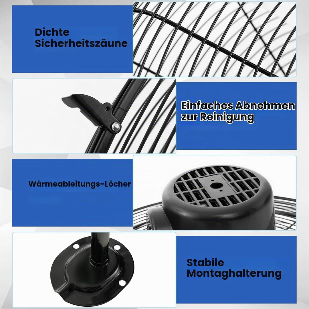 SOARS Wandventilator Ø56cm, 120W Ventilator Wand mit 3 Geschwindkeitsstufen, 30°Vertikalwinkel &amp; aut