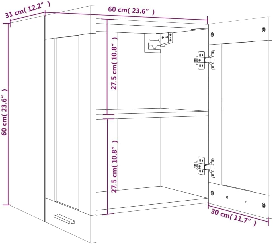 Hängeschrank Glas Grau Sonoma 60x31x60 cm Holz KüChenschrank HäNgeschrank KüChe Vorratsschrank Schra