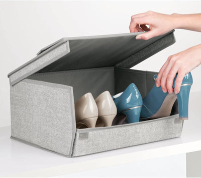 mDesign 4er-Set Schuhaufbewahrung aus Kunstfaser (gross) - stapelbare Schuhbox mit Sichtfenster, Kle