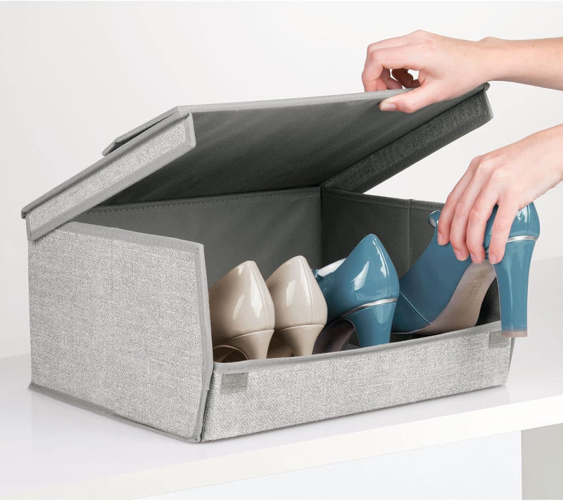 mDesign 4er-Set Schuhaufbewahrung aus Kunstfaser (gross) - stapelbare Schuhbox mit Sichtfenster, Kle