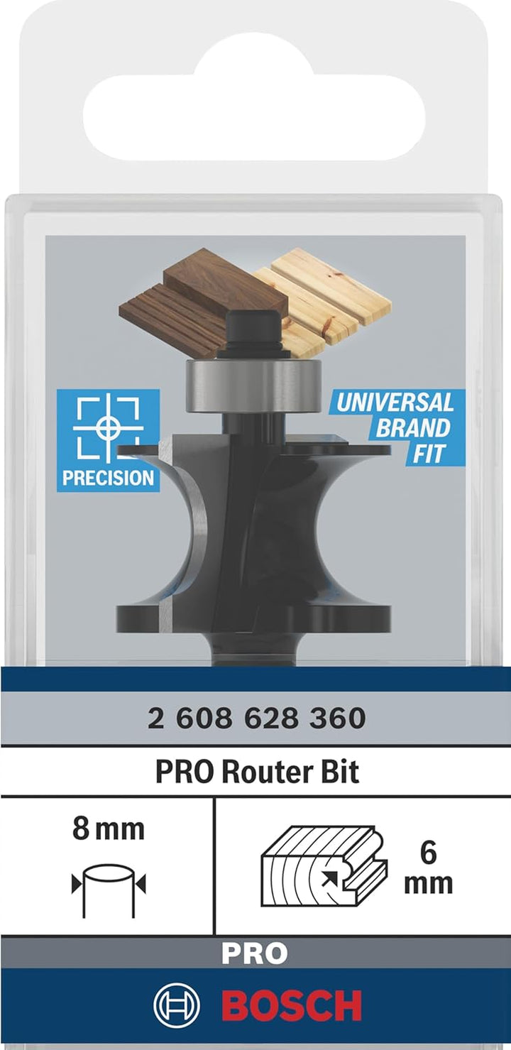 Bosch Professional 1x Halbstabfräser Standard for Wood (für Holz, Radius 6mm, Arbeitslänge 18.6mm, Ø
