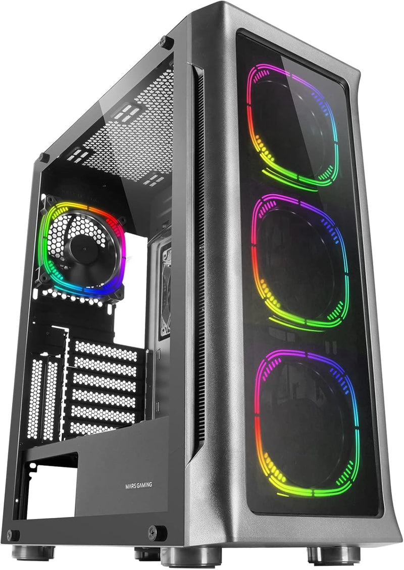 Mars Gaming MC-NEO Schwarz, XXL E-ATX Gaming Tower, Gehärtetes Glas Seiten und Frontfenster, 4X ARGB