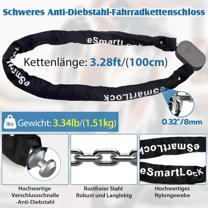Anweller Fahrradschloss Fingerabdruck mit Schlssel, 100cm 8mm Dicker   techstudio.ch