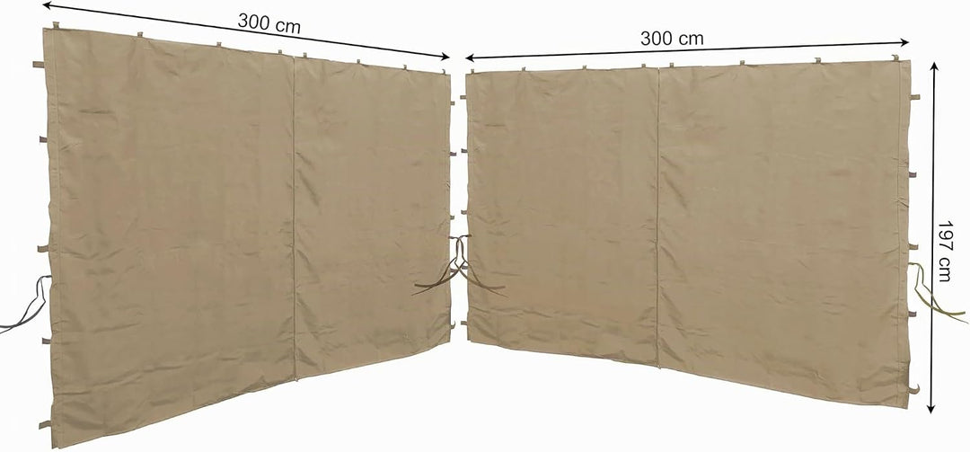 QUICK STAR 2 Seitenteile mit RV 300x195cm für Pavillons 3x3m Seitenwand Beige RAL 1001