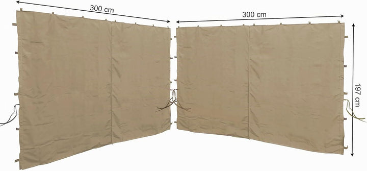 QUICK STAR 2 Seitenteile mit RV 300x195cm für Pavillons 3x3m Seitenwand Beige RAL 1001