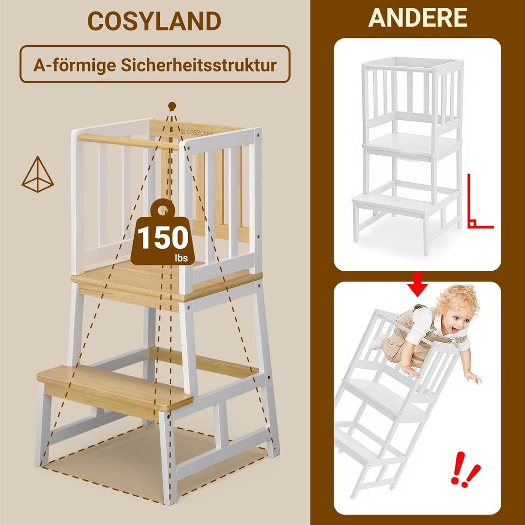 COSYLAND Lernturm ab 1 Jahr – Montessori Learning Tower für Kinder – Sicherer Kinder Lernturm ab 2 J