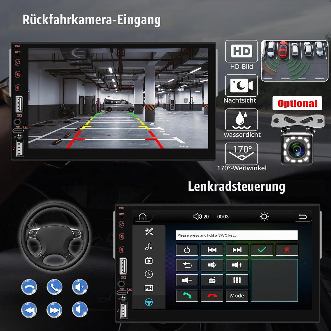 CAMECHO 7 Zoll HD Touchscreen Autoradio mit Drahtlos CarPlay Android Auto,1 Din Carplay Radio mit Bl