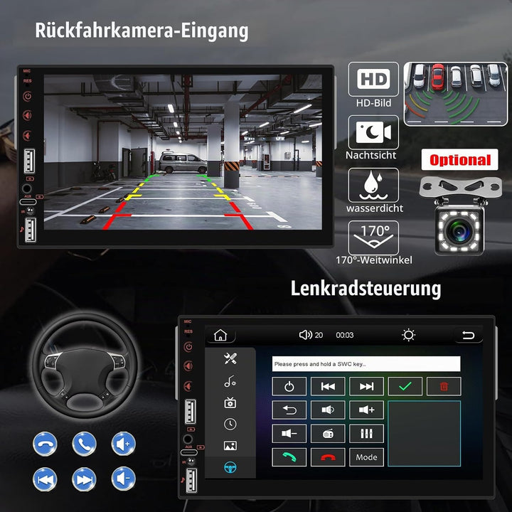 CAMECHO 7 Zoll HD Touchscreen Autoradio mit Drahtlos CarPlay Android Auto,1 Din Carplay Radio mit Bl