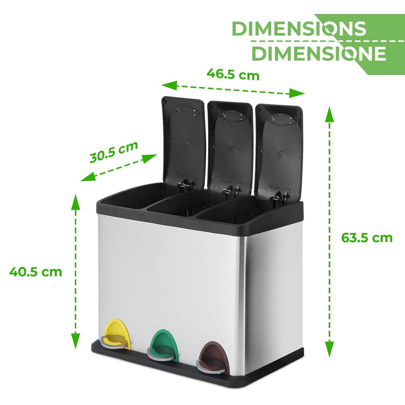 Jago® Mülleimer – 16/24/45/60 L - 2 oder 3 fächer, Edelstahl, mit Inneneimer, Handgriff, Deckel, für