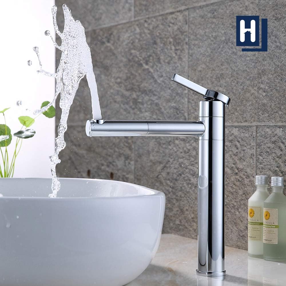 HOMELODY Waschtischarmatur Hoch mit 360°drehbarer Auslauf & Körper - Edelstahl Wasserhahn Bad mit 21