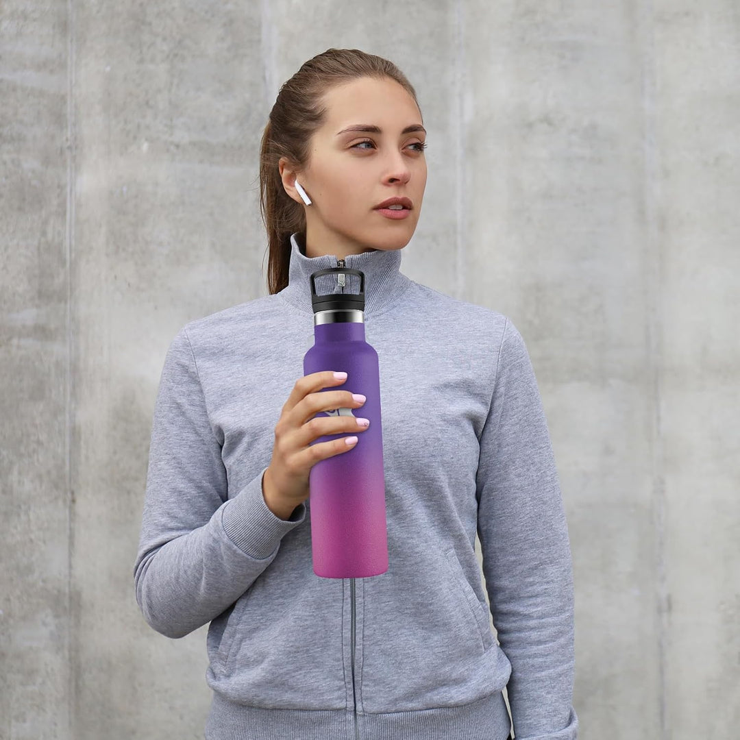 Isolierflasche Edelstahl 750ml, Doppelwandig Isoliert, Thermosflasche BPA-frei, Auslaufsicher, Kohle