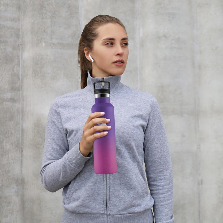 Isolierflasche Edelstahl 750ml, Doppelwandig Isoliert, Thermosflasche BPA-frei, Auslaufsicher, Kohle