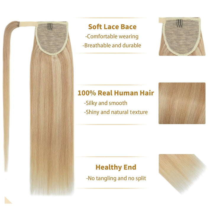 SEGO Ponytail Pferdeschwanz Haarteil Echthaar Zopf Extensions Haarverlängerung Clip in Pony Remy Hai