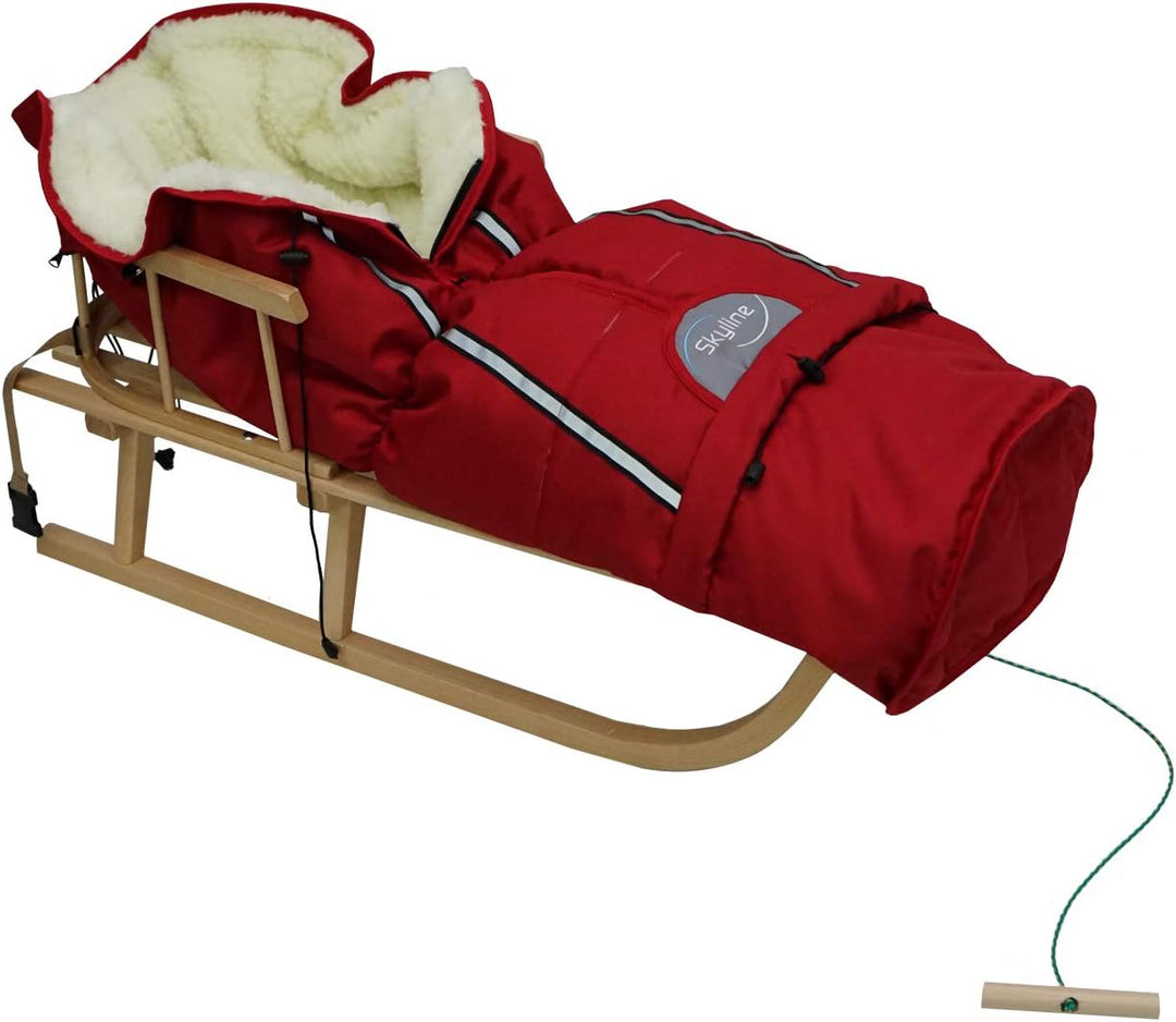 Holzschlitten für Kinder mit Rückenlehne Rodelschlitten Davoser Schlitten aus Holz mit einem Sicherh