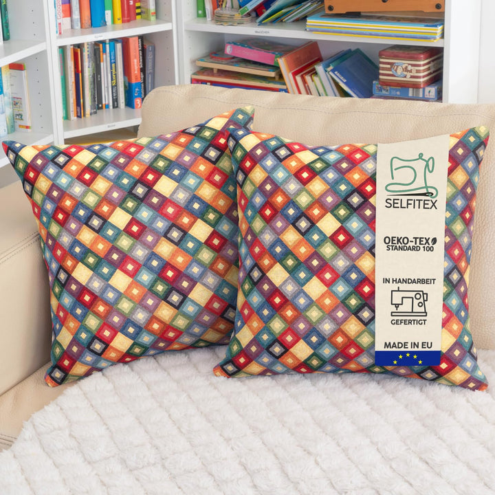 Selfitex 2er Set Bunte Couchkissen 50x50 cm, Sofakissen mit Füllung und Bezug, kuschelweiches Leseki